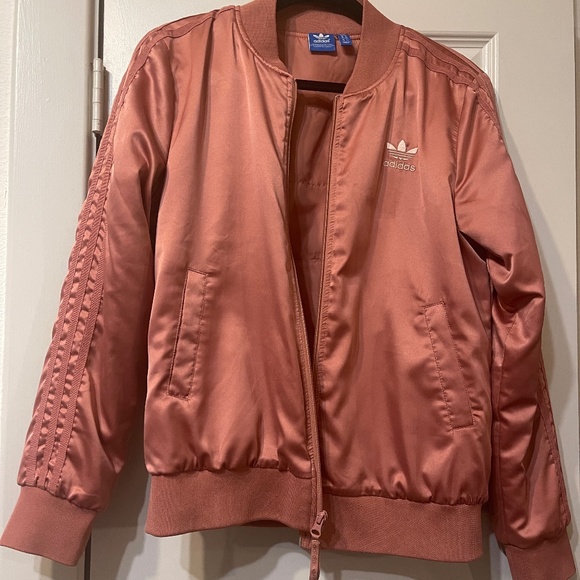 Adidas rose gold satin trefoil bomber jacket in Size Small - Picture 2 of 7